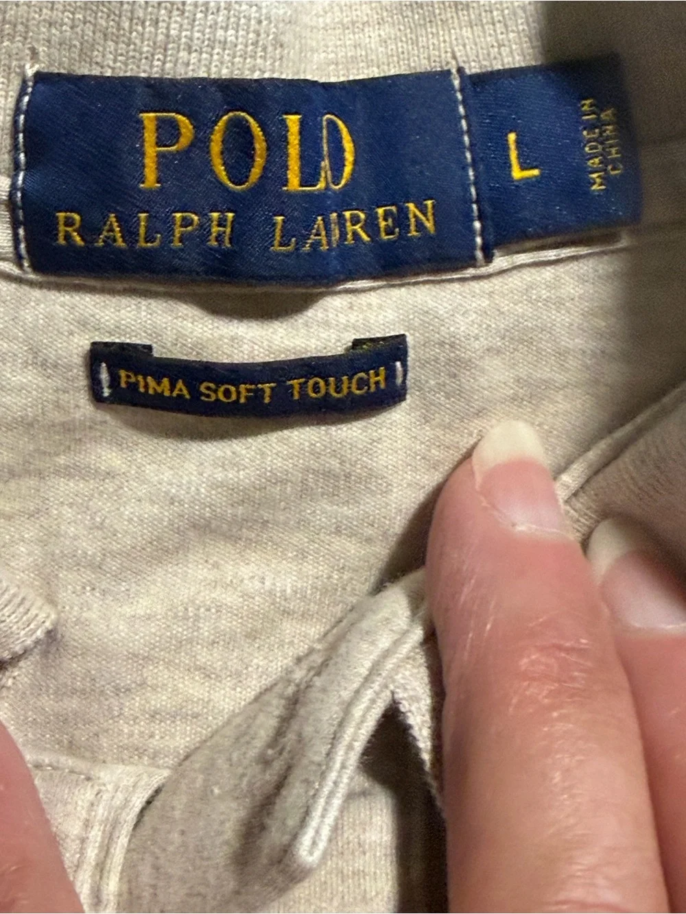 Ralph Lauren Beige Heather Pima Cotton Polo Short Sleeve Shirt Size Large